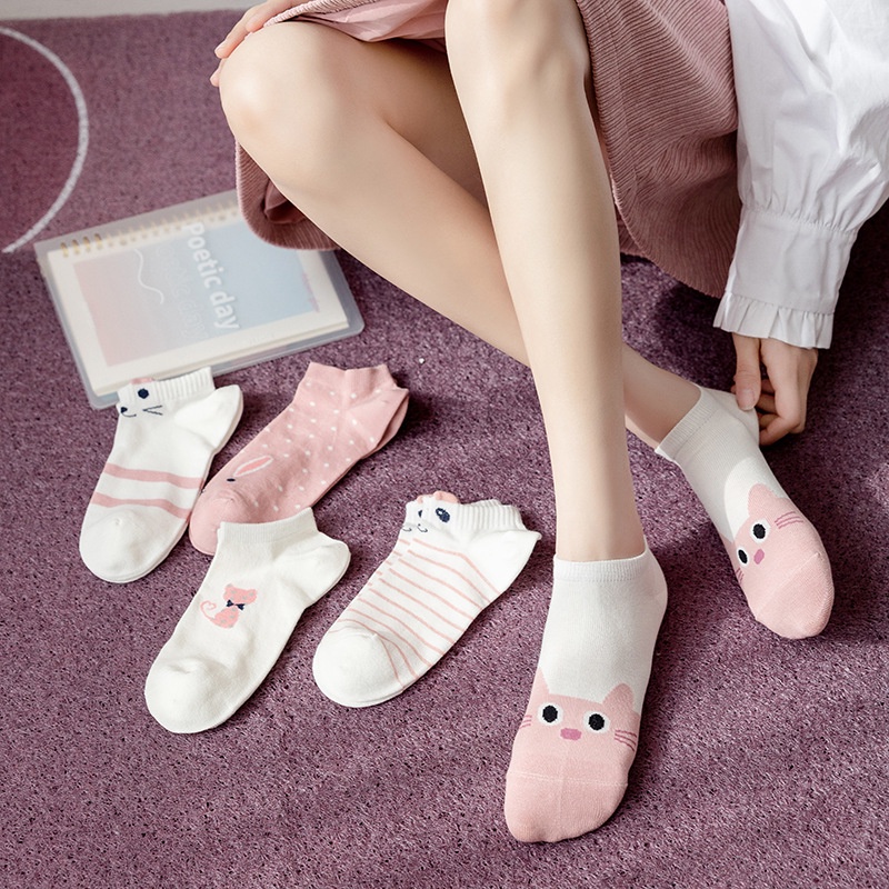 Tất nữ vớ nữ cổ ngắn Set 10 đôi tất vớ Ame Beauty, Tất vớ nữ Hàn Quốc cute kèm họa tiết đáng yêu