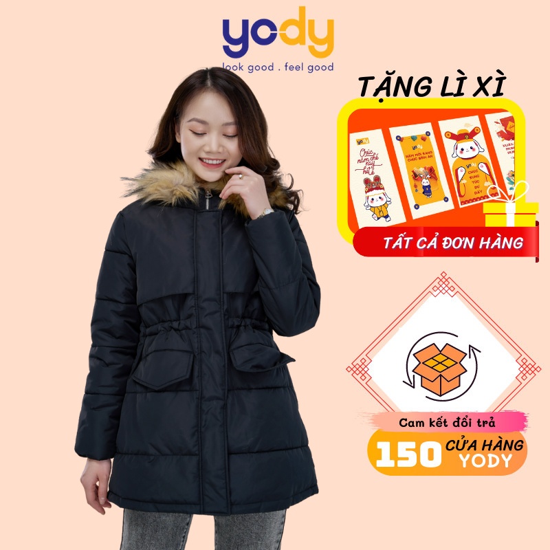 Áo Phao Nữ YODY Dáng Dài Mũ Lông, Áo Khoác Đại Hàn Chính Hãng Cực Ấm PHN3007