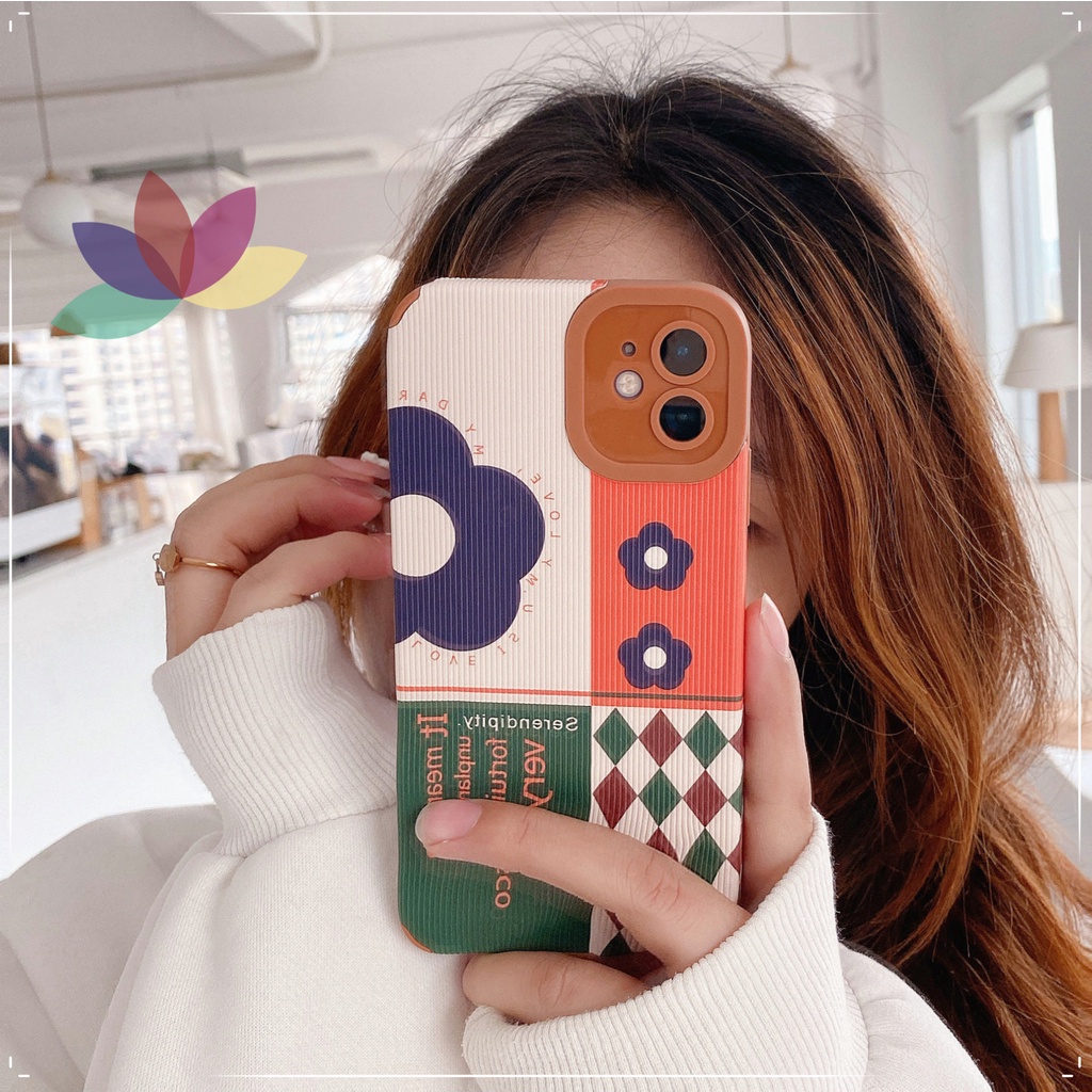 Ốp lưng điện thoại Iphone CARO HOA XANH Viền Vuông ĐEN ip7,8,plus/X,XS/XSMAX/11/11/12/13,pro,max