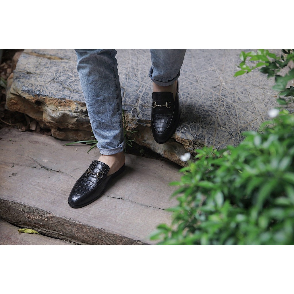 GIÀY SỤC HỞ GÓT NAM DA VÂN DA BÒ NGUYÊN TẤM TOROSHOES MÃ M643