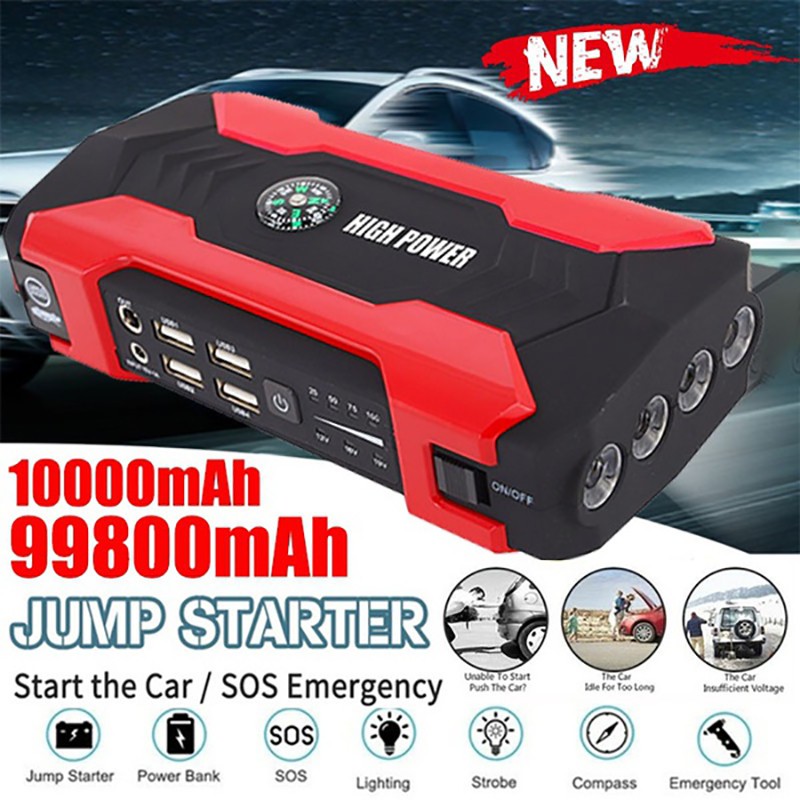 Bộ khởi động xe hơi 12V 99800/ 10000mah 4 USB dùng cho gia đình có thể sạc điện thoại mới 2021