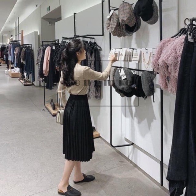 Chân váy xếp ly dáng dài phong cách Hàn Quốc - Chân váy nữ cạp chun co giãn mặc thoải mái Lonakeng Shop CV6701