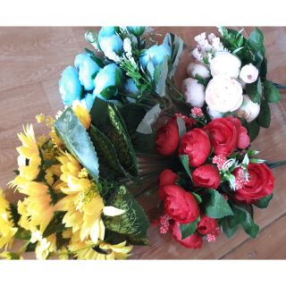 Cụm hoa hồng hoa trà hoa lụa hoa giả trang trí nhà phụ kiện chụp ảnh