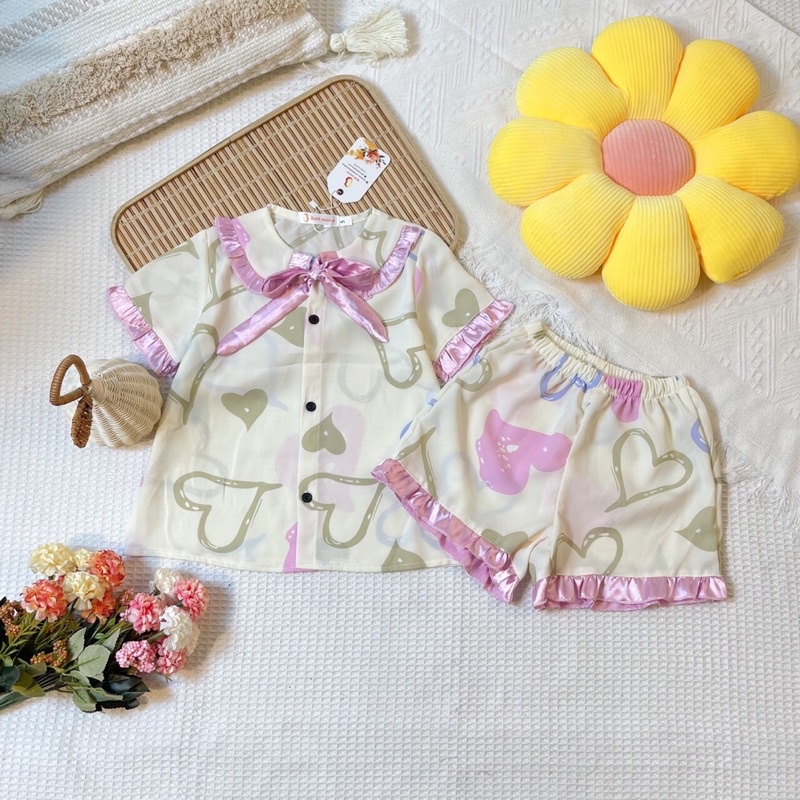 Bộ Đồ Ngủ Pijama Bé Gái Set Quần Áo Trẻ Em Mặc Nhà Lụa Mango Nhiều Màu Cộc Đùi