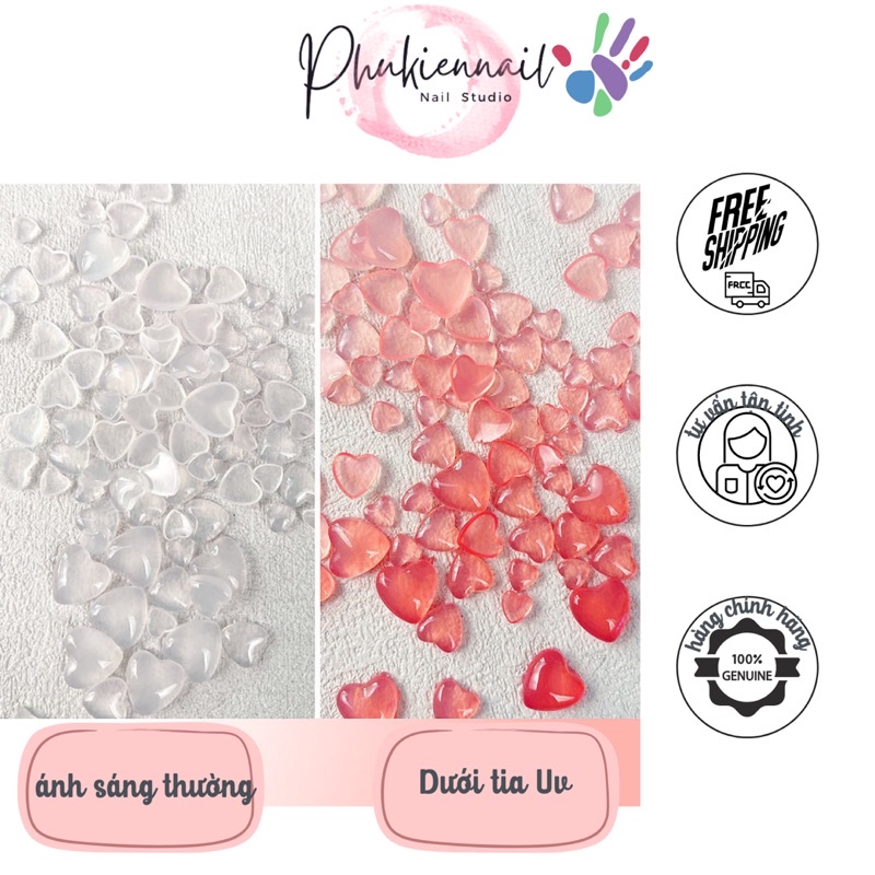 Trái tim đổi màu làm nail 50 viên
