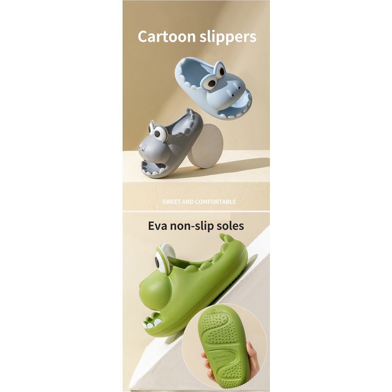 AMILA Dép Đi Trong Nhà Đế Dày Chống Trượt Họa Tiết Khủng Long Hoạt Hình Cho Bé bé trai và bé gái dép hoạt hình