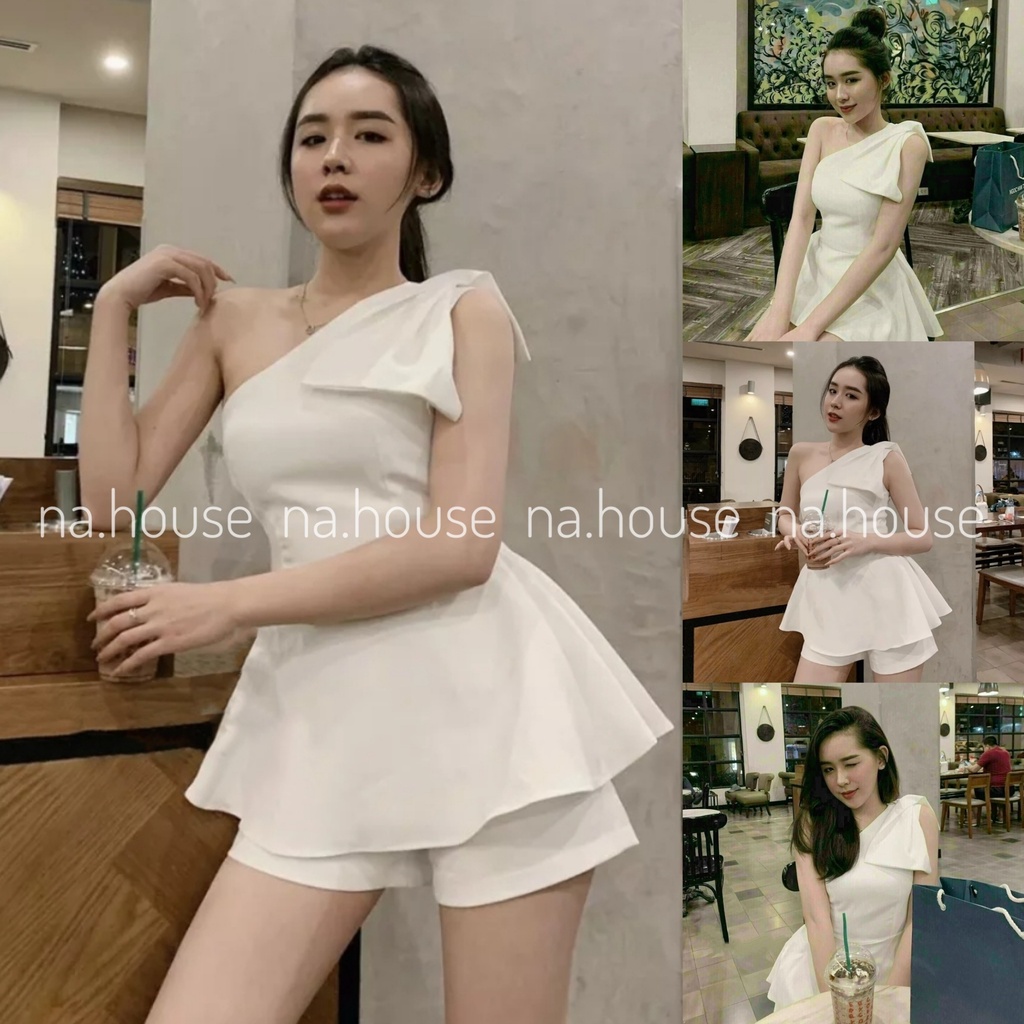 SET ÁO TRẮNG NƠ VAI NAHOUSE SET BỘ LỆCH VAI THIẾT KẾ XINH XẮN