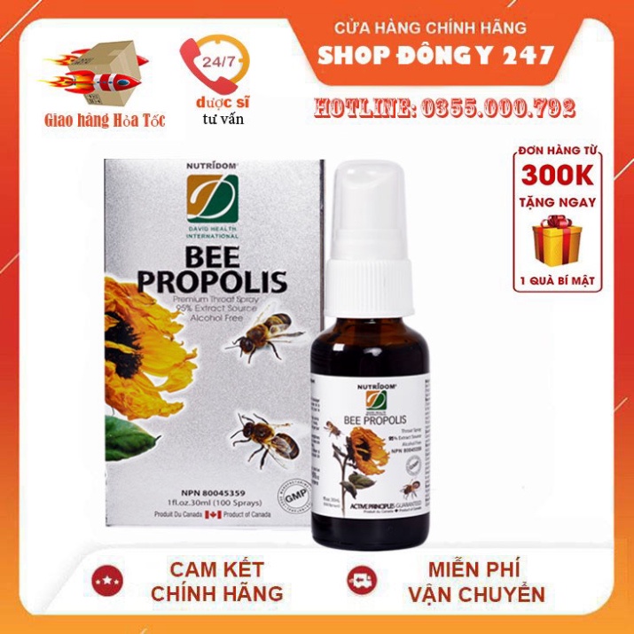 Bee Propolis - Keo ong xịt NutriDom hỗ trợ giảm ho hiệu quả