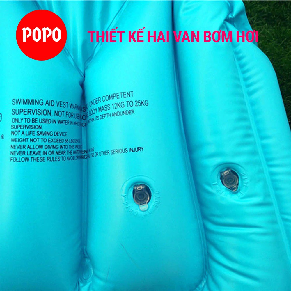 Áo phao tập bơi bơm hơi cho bé có khóa bấm điều chỉnh cao cấp, chất liệu an toàn dày dặn cao cấp cho bé POPO