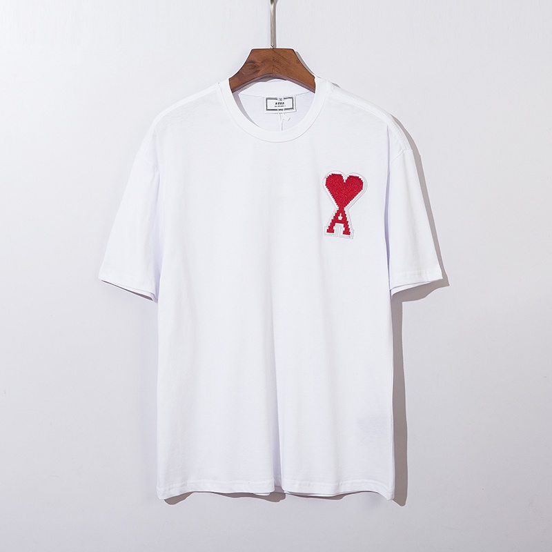 Áo thun tay ngắn thêu chữ AMI phong cách thời trang dành cho nam và nữ