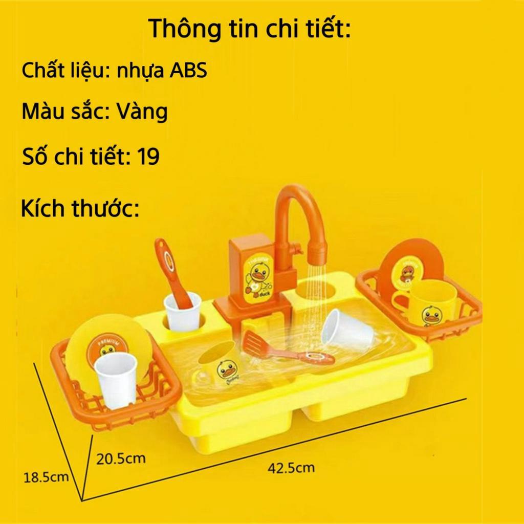 Đồ chơi bồn rửa chén bát tự động Vịt Vàng 19 chi tiết, sử dụng pin, vòi sen xoay 90 độ, thegioidochoi1104