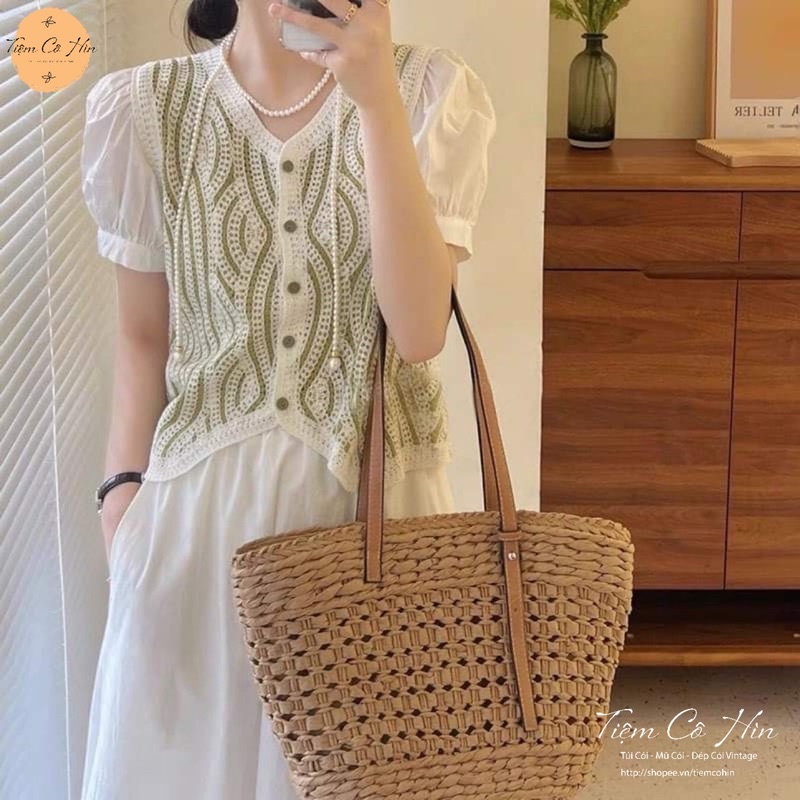 Túi xách cói vintage size to Tiệm Cô Hìn vai siêu tiện lợi ship 1h lỗi 1 đổi 1