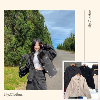 Set áo khoác kaki croptop chỉ nổi kèm chân váy