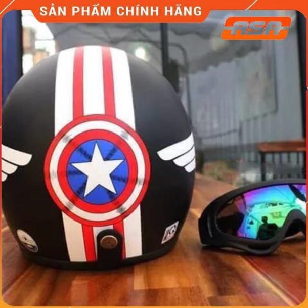 Bộ 1 nón bảo hiểm 3/4 Captain America + 1 Kính Phi công nhiều màu + Tặng 1 khăn phượt đa năng màu bất kỳ - ASA HELMETS