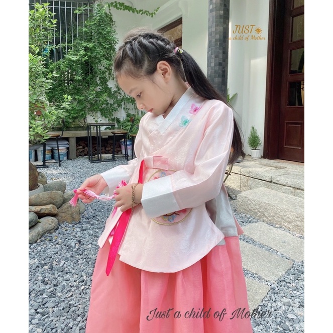 Váy Hanbok Bé gái, trang phục truyền thống, Vải gấm Sa Hàn dáng dài