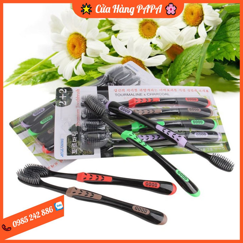Bàn Chải Đánh Răng Nano Than Tre Hàn Quốc 2+2 (Hộp 4 Chiếc)