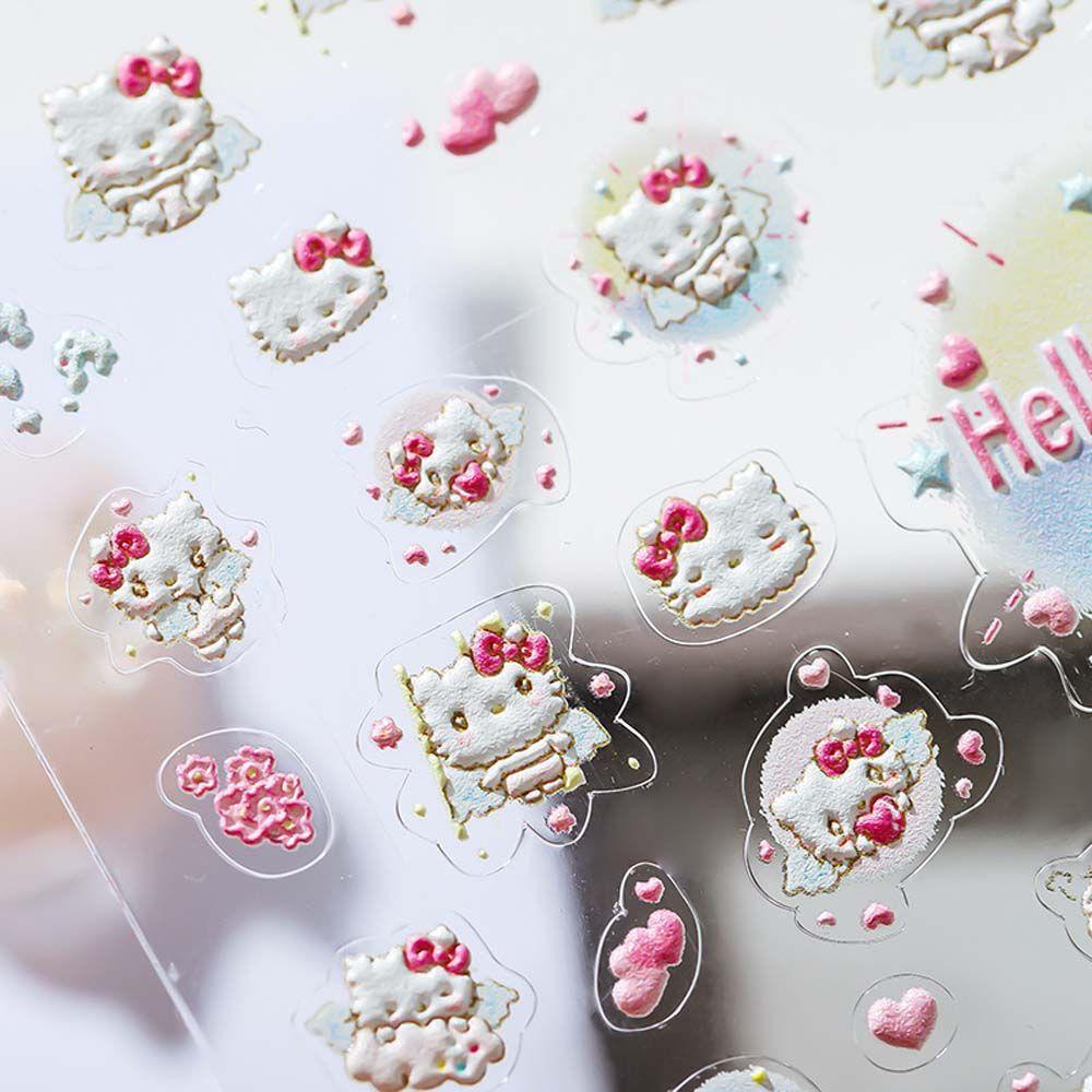 Miếng Dán Móng Tay Tự Dính Dập Nổi Họa Tiết Mèo / Hoa Phong Cách Nhật Bản 5D