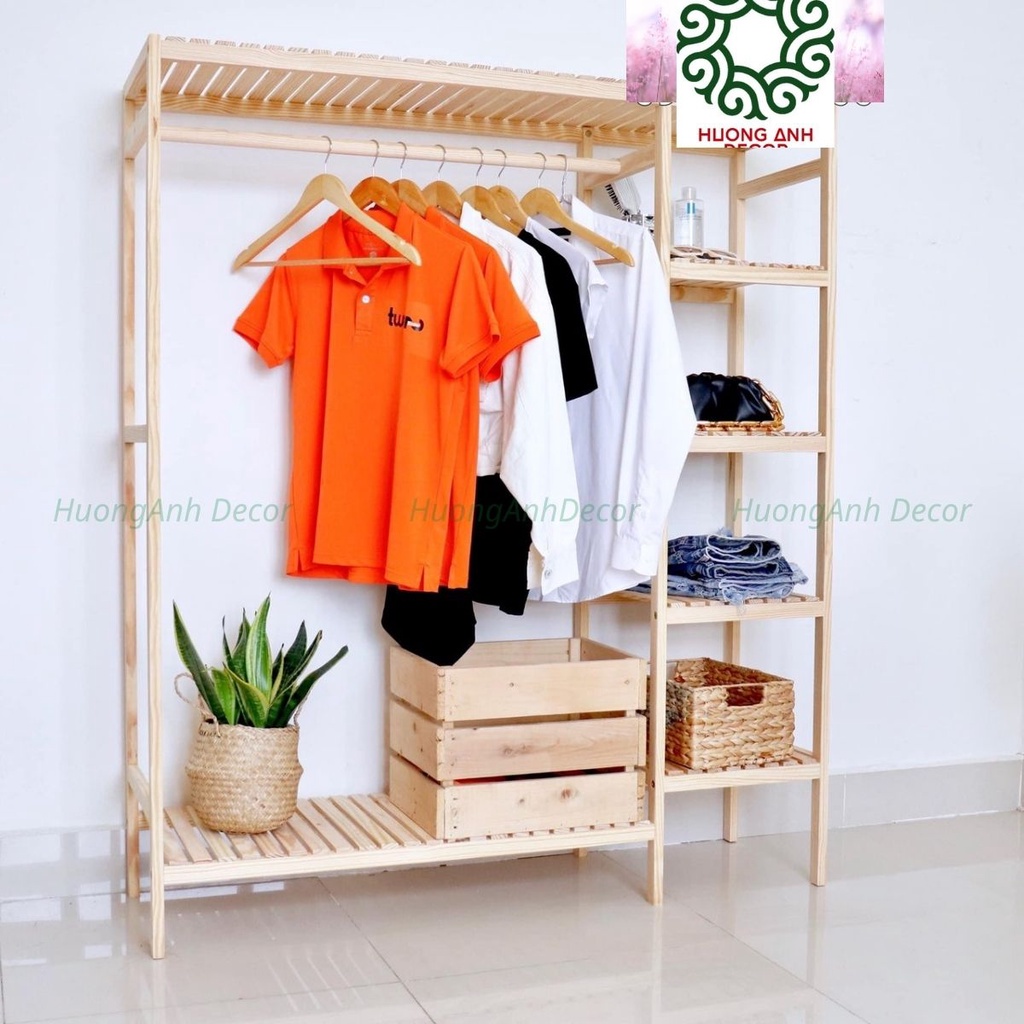 Giá treo quần áo gỗ,kệ gỗ tủ quần áo Hàn quốc Hương Anh Decor
