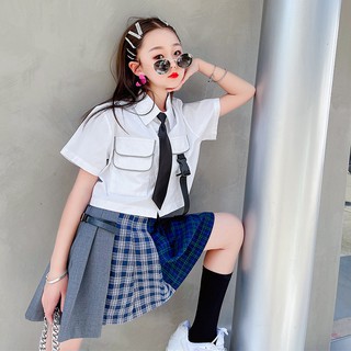 Bộ Đồng Phục Học Sinh Hai Mảnh Áo Sơ Mi + Chân Váy Xếp Ly Đáng Yêu Cho Bé Gái Từ 4-16 Tuổi