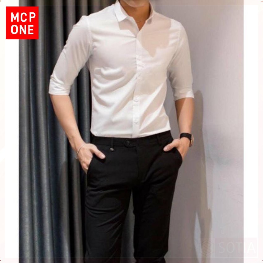 Áo sơ mi nam dài tay nam (MAU TRẮNG) cao cấp, áo sơ mi trắng vải lụa nến không nhăn thời trang cao cấp-MCPONE | BigBuy360 - bigbuy360.vn