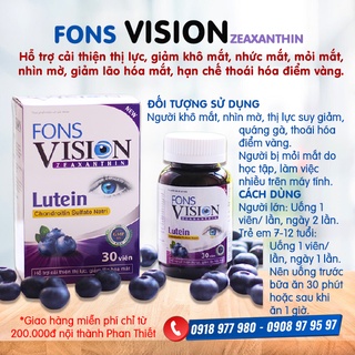 Viên sáng mắt FONS VISION  hỗ trợ cải thiện thị lực, giảm khô mắt, nhức mắt, mỏi mắt, nhìn mờ, giảm lão hóa mắt