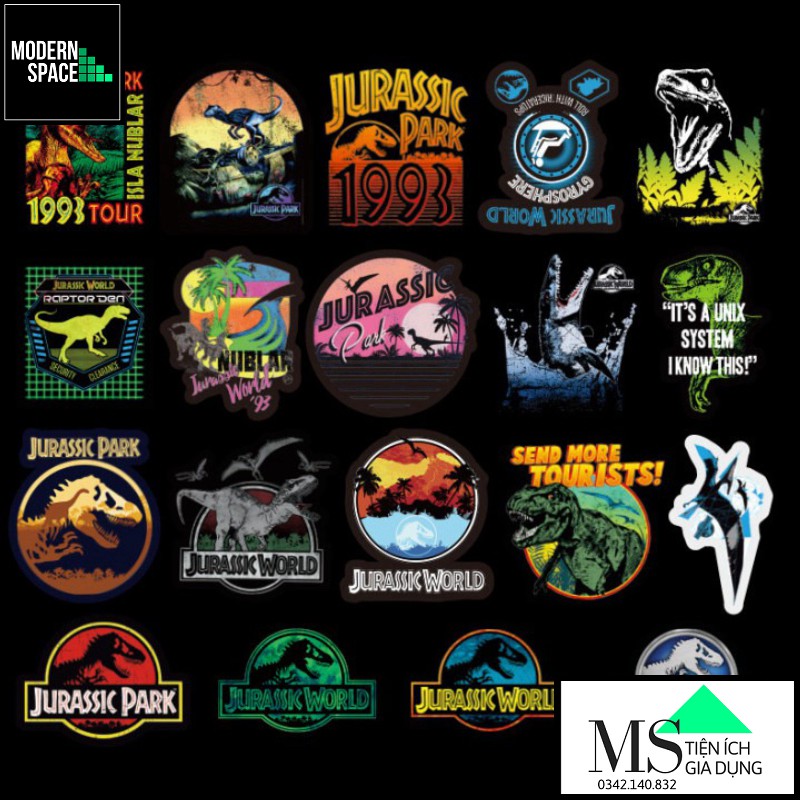 Sticker PVC Khủng long Jurassic Park ST-011 - Cả bộ 75 hình dán Chống nước Dán Mũ bảo hiểm Vali Laptop Điện thoại Dán xe