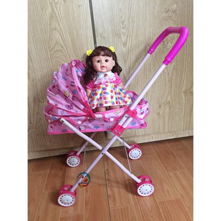 Deal sốc Đồ chơi xe đẩy búp bê cho bé cỡ đại ( búp bê biết khóc, biết nói)
