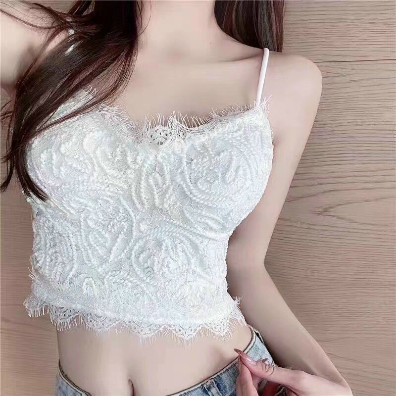Áo bralete ren 2 dây, hoạt tiết hình xoắn ốc, dáng crotop siêu hot, có đệm mút giúp tôn vòng 1, bảng màu dễ phối