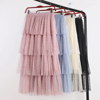Chân váy lưới 4 tầng hồng bi dập li Yura Store loại cao cấp