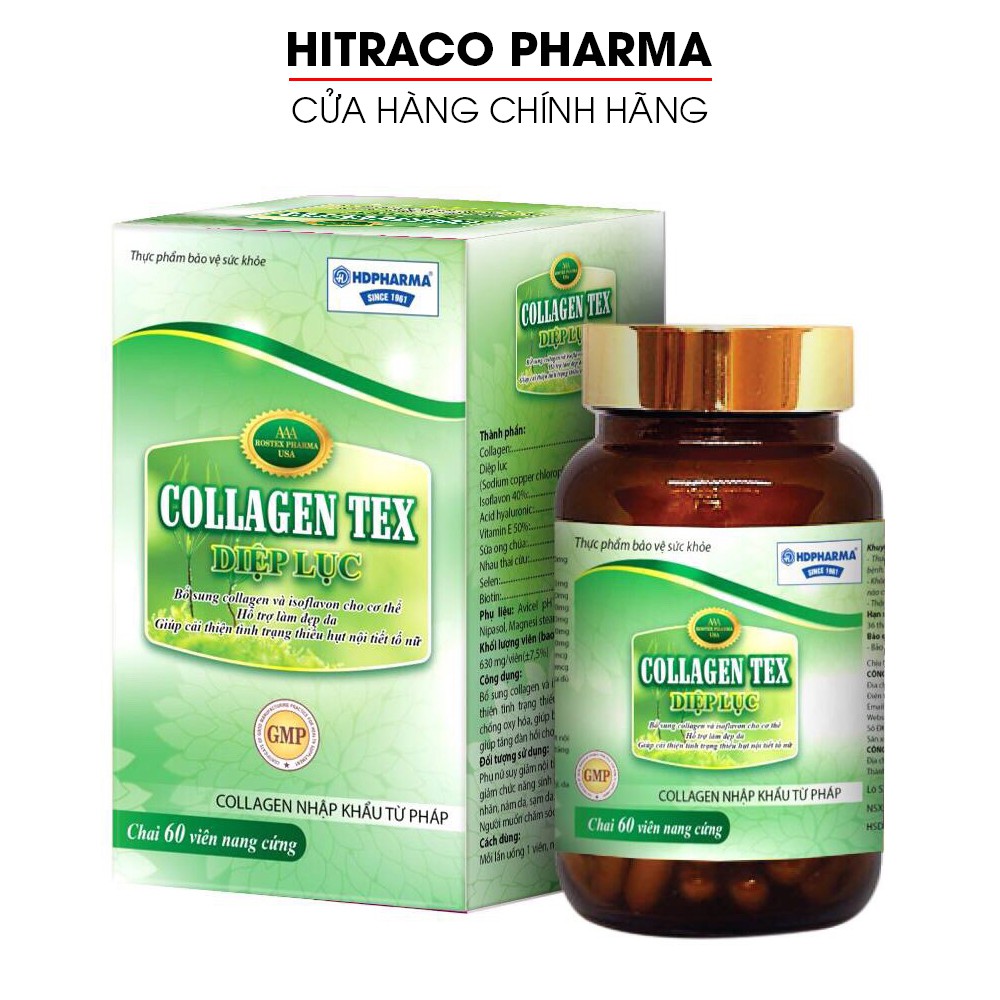 Viên uống Collagen Tex Diệp Lục đẹp da, tăng nội tiết tố nữ, chống lão hóa da, ngừa nếp nhăn Hộp 60 viên