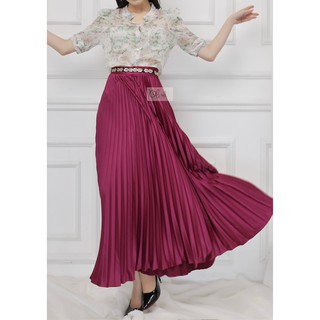 Chân váy xếp ly Olioli Fashion (Dáng maxi, lụa satin)