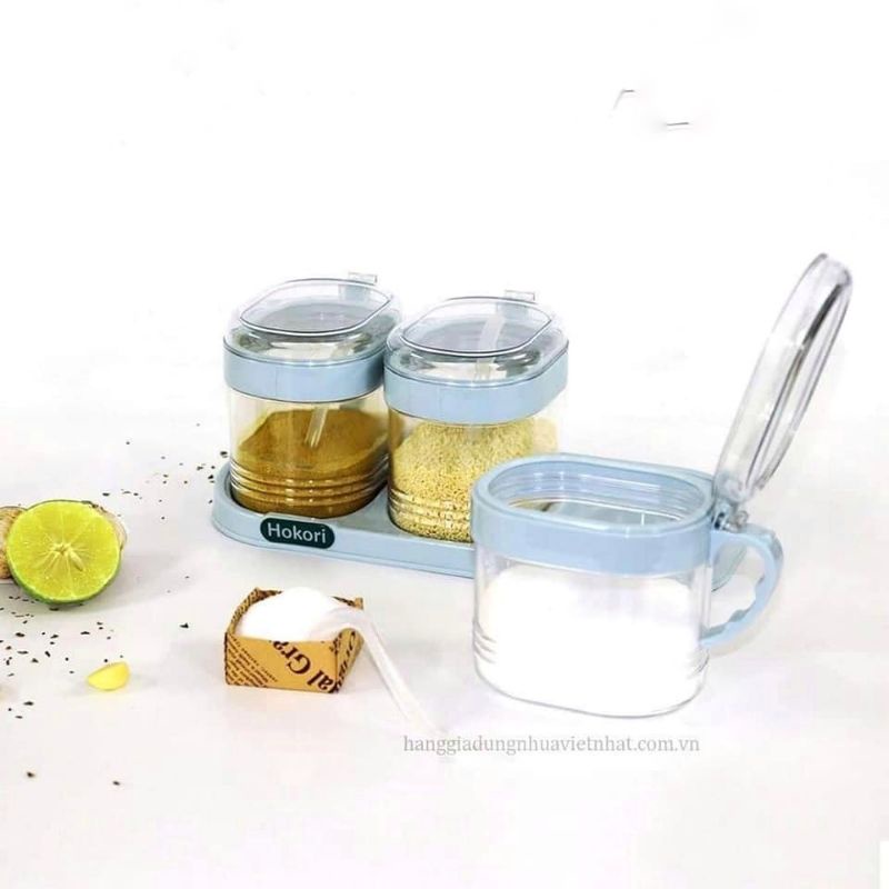 Bộ  hũ lọ đựng gia vị kèm thìa và khay  Hokori loại đẹp