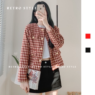 Áo dạ Tweed kẻ caro dáng ngắn mã 6127 Retrostyle
