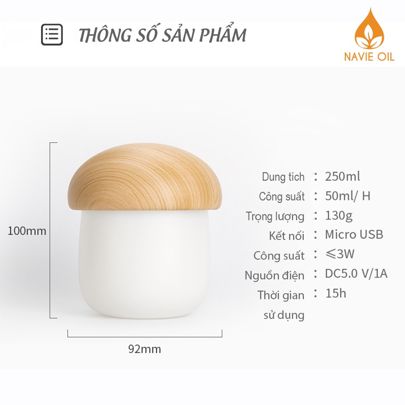 Máy phun sương mini tạo ẩm không khí hình nấm kiêm đèn ngủ Xông khuyếch tánTinh Dầu Siêu Dễ Thương NAVIEKN02