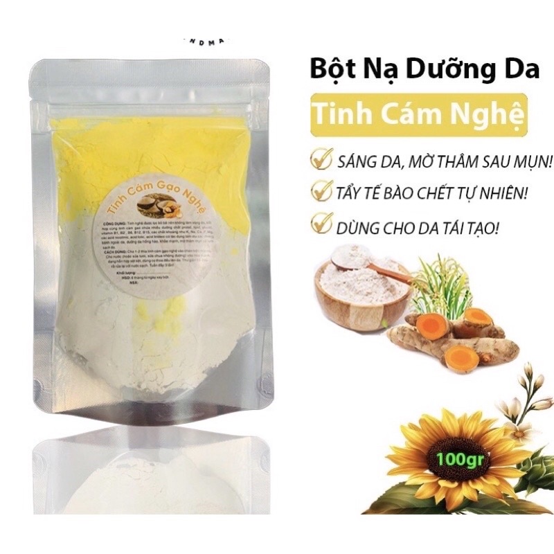 100gr cám gạo + tinh bột nghệ đắp mặt nạ, tắm trắng body