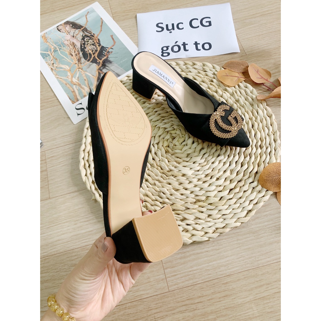 (S155) Guốc SỤC CG GÓT TO tag khuy vàng 7 phân (VNXK)