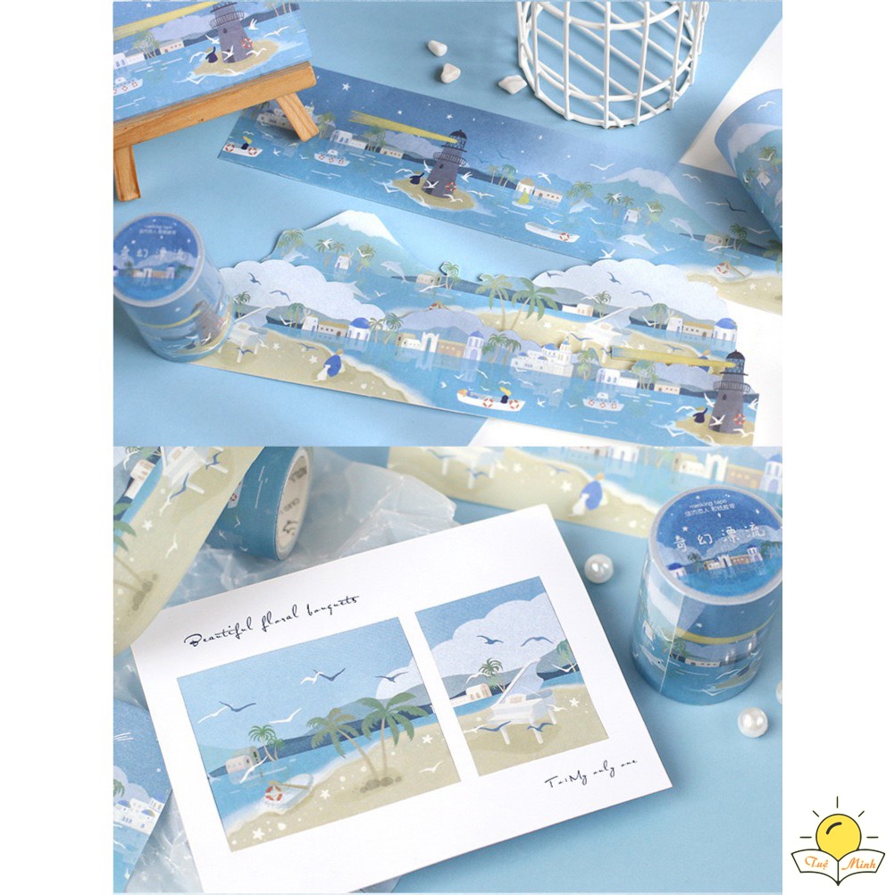 Cuộn Washi Tape băng dính rộng 5cm họa tiết Anime, cuộn Sticker dễ thương