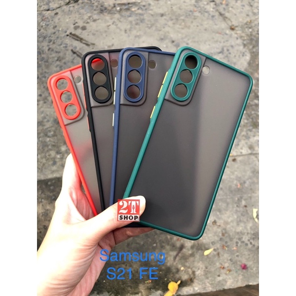 ỐP LƯNG CHỐNG SỐC GALAXY S21 FE LƯNG MECA ĐEN NHÁM, VIỀN MÀU CAO SU