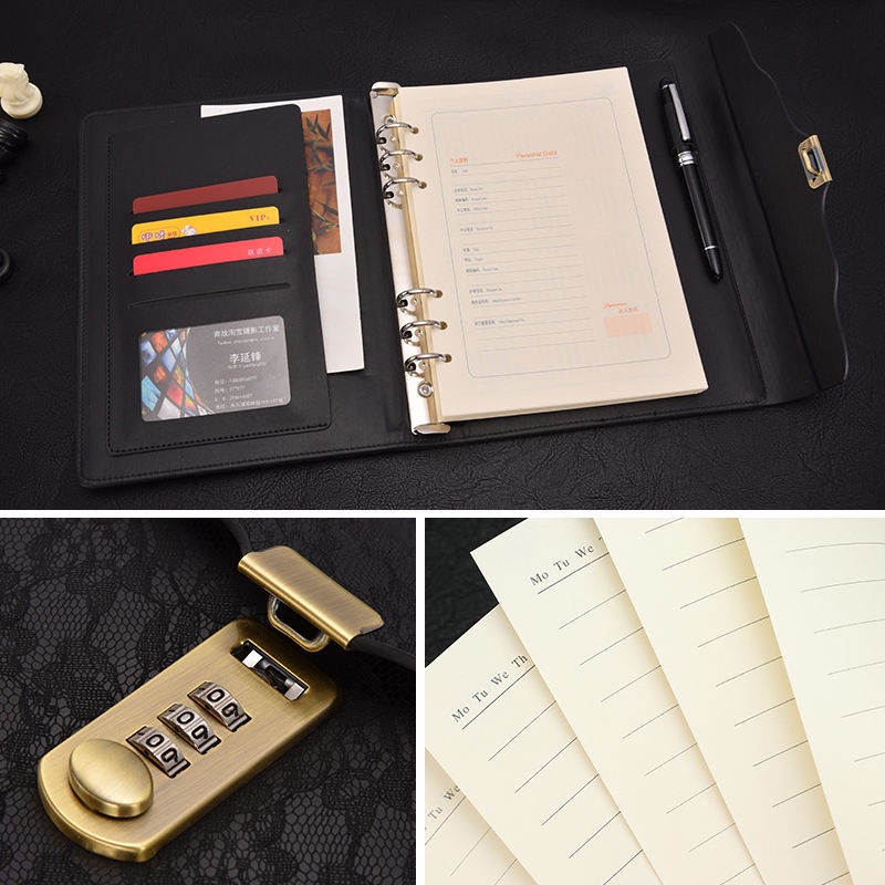 a5 khóa mật khẩu retro sổ ghi chép nhật ký sinh viên sáng tạo dấu vân tay có khóa sổ tay văn phòng phẩm dày notepad