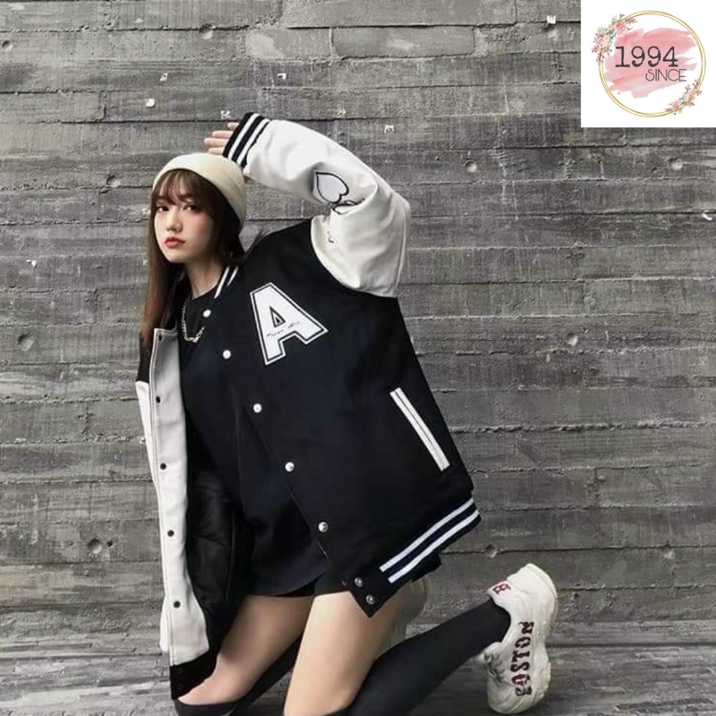 Áo bomber , áo khoác nỉ hoodies chữ A tay tim , áo phom thụng dáng rộng phong cách hàn quốc ulzzang free size dưới 65 kg