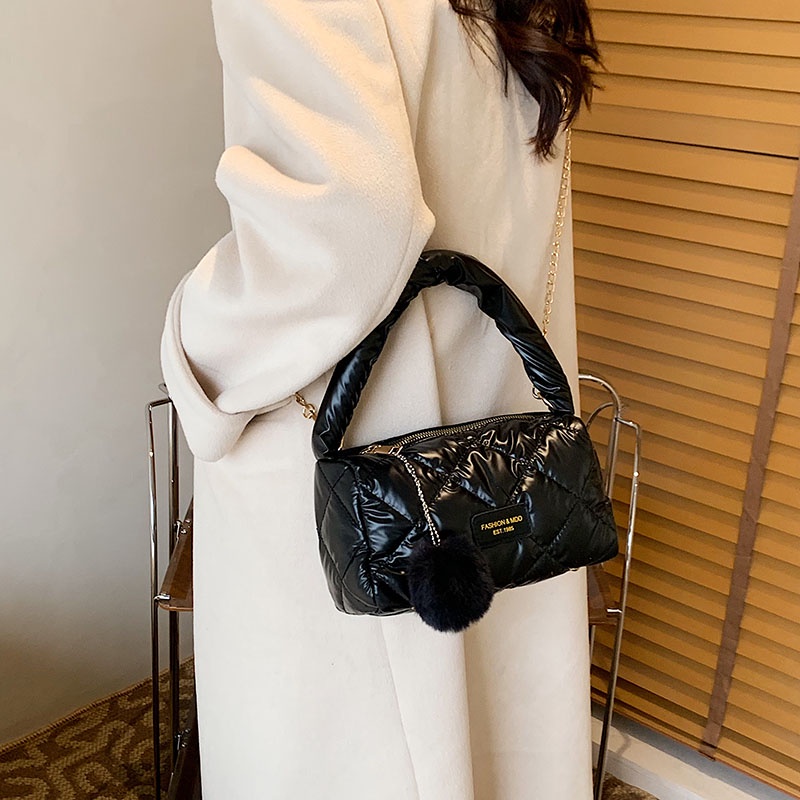 Túi đeo vai JASMIN NOIR xếp nếp đệm cotton phối xích ngắn thời trang thường ngày cho nữ