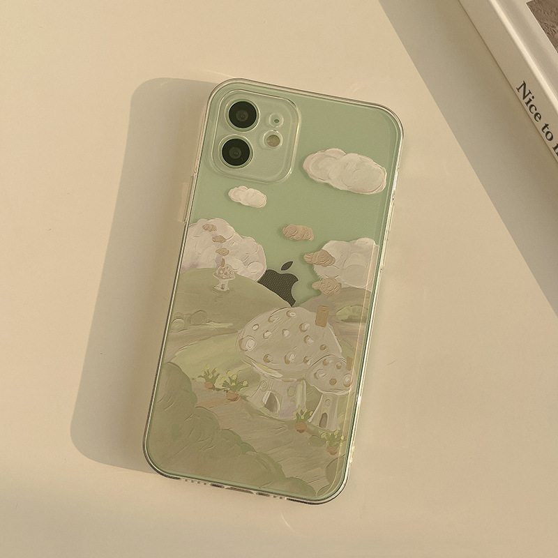 Soft Silicone Cute Simple and Gentle Small Green Hills Casing IPhone 12Mini 12 12Pro 12Pro Max 11 11Pro 11ProMax XS Max XR XS Case for IPhone 8 Plus 6 6S 7 8 6 Plus 6S Plus 7 Plus Fashion Phone Cover