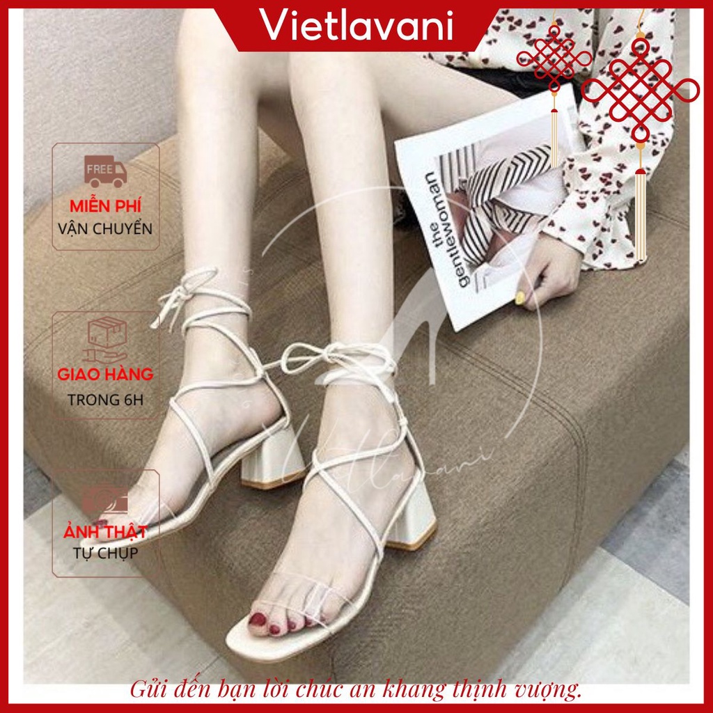 Giày sandal nữ vietlavani mã S27 dây cột cao 5cm mũi vuông gót vuông có 2 màu đen trắng