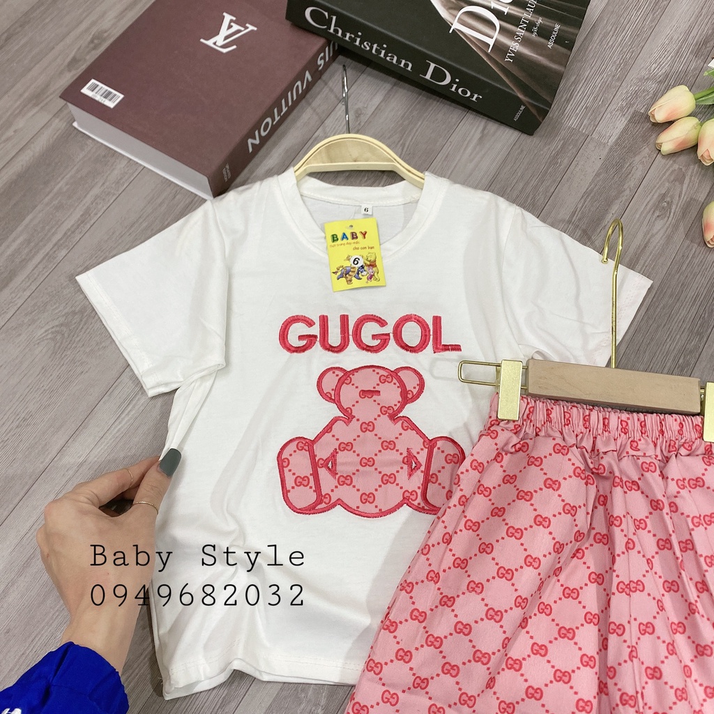 Bộ quần áo hè &quot;GUGOL&quot; 14-45kg cho bé gái 4-14 tuổi. Xinh xắn - Thấm hút mồ hôi. Hàng may kỹ. G11