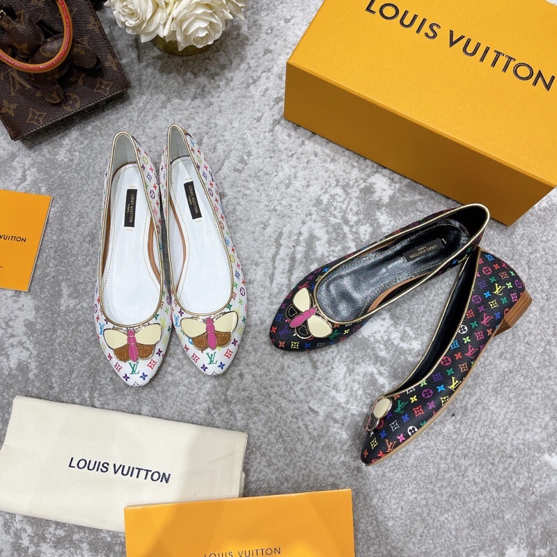 Giày búp bê vintage mũi tròn LV Louis Vuitton họa tiết logo mini siêu xinh