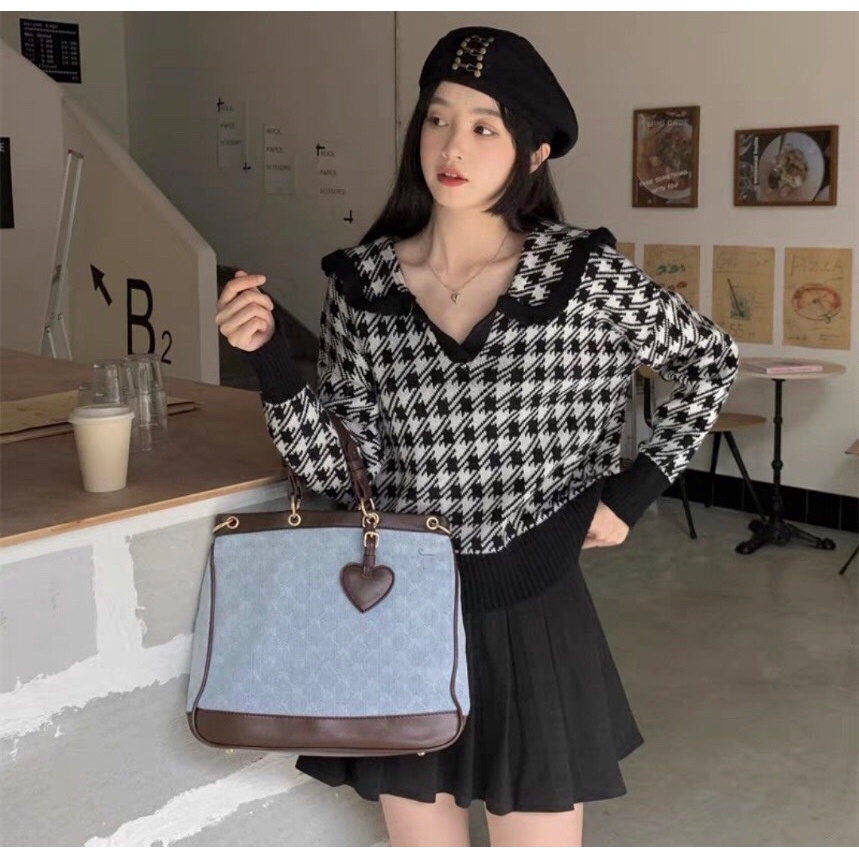 Áo Len Nữ Tay Dài Cổ Búp Bê Họa Tiết Caro Phong Cách Hàn Quốc Cổ Điển Cho Nữ HAVIVI SHOP | BigBuy360 - bigbuy360.vn