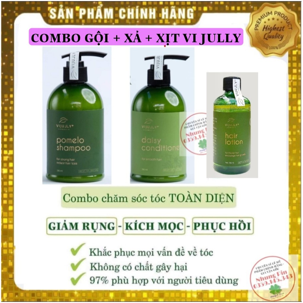 Combo 3 Sản phẩm chăm sóc tóc Dầu gội Dầu xả Xịt bưởi Vijuly