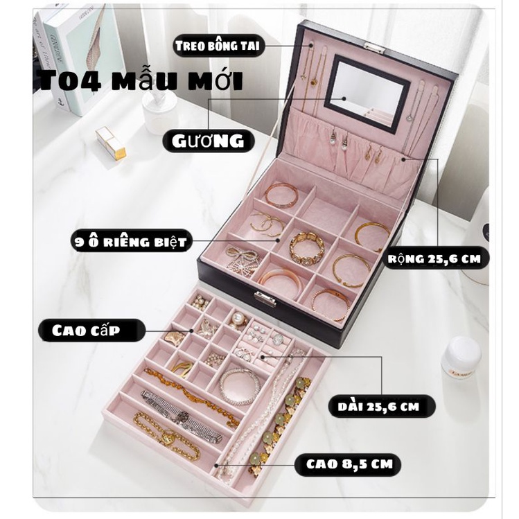 Hộp đựng trang sức 2 tầng bọc da T04 đựng nữ trang cao cấp