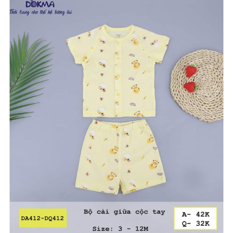 Bộ cộc tay cúc vai vải petit #DOKMA mềm mỏng mát cho bé 5-15ký mát