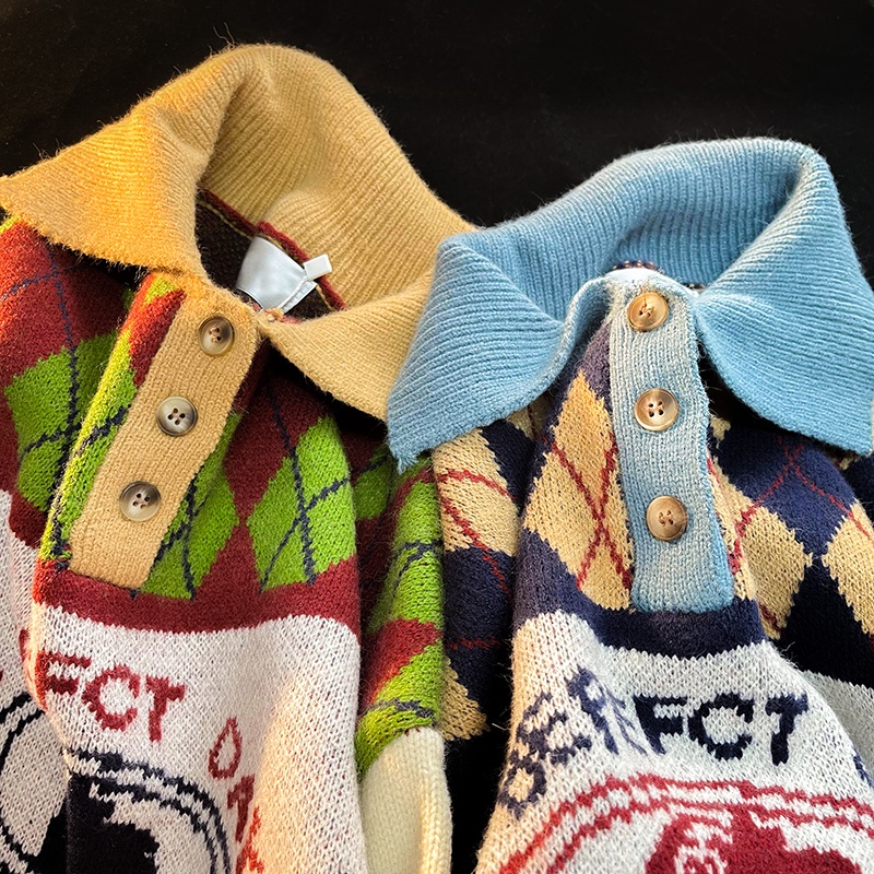 Áo len cổ polo vintage size rộng
